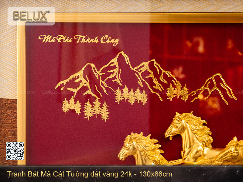 Tranh Bát Mã Cát Tường dát vàng 24k (130x66) – Biểu tượng của thành công và thịnh vượng